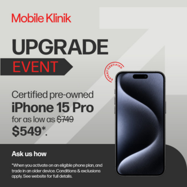 Upgrade Event – Get a Certified Pre-Owned iPhone 15 Pro for as Low as $549. icon